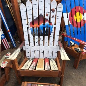 Adirondack Ski Chair with Aspen Leaf and Bark Sunset Mural