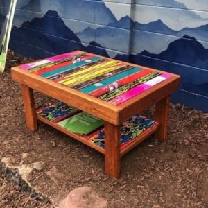 Customizable Colorful Ski Coffee Table with Snowboard Shelf