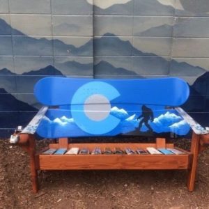 Bigfoot Adirondack with Blue Sky Mural Snowboard Bench
