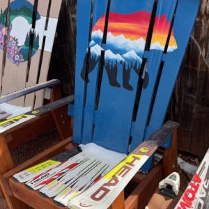Hybrid Ski/Snowboard Chair with Bear and Sunset Mural