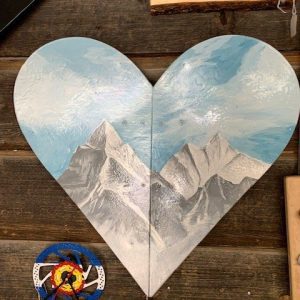 Snowboard Mountain and Heart Mural Wall Art
