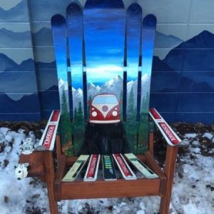 Hybrid Ski and Snowboard Chair with Van and Blue Sky Mountain Mural