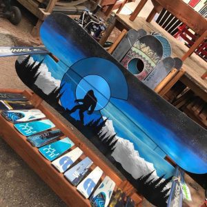 Adirondack Snowboard Bench with Bigfoot and Blue Sky Mural