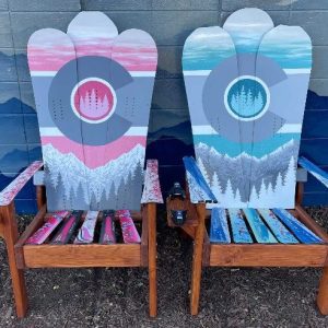Pink blue colorado Adirondack snowboard chairs