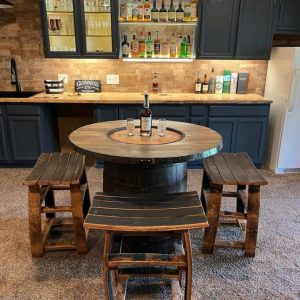 Wine Barrel Dining Table & 4 Wine Barrel Bar Stools - Set of 5