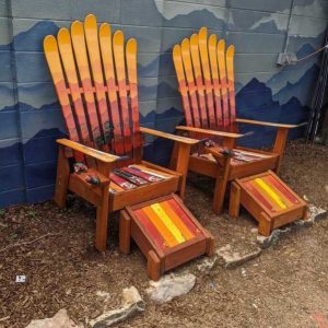Sunset Mystic Mountains Mural Ski Chairs with Matching Ottomans - Set of 4