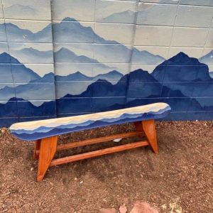 Blue Mystic Mountain Mural Snowboard Coffee Table/Bench