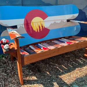 Colorado Flag Mountain & Trees Mural Snowboard Bench