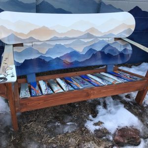 Hand painted Custom Mountain Mural Snowboard Bench