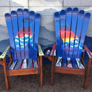 Set of (2) - Dog Sunset Mountain Mural - Medium Ski Chairs