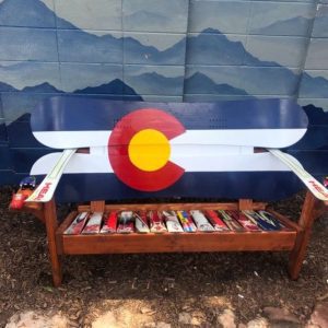 Navy Blue Colorado Flag Ski and Snowboard Bench