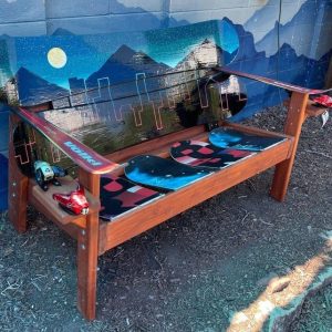 City Skyline Twilight Sky Snowboard Bench