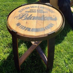 Customizable Whiskey Barrel with Stamped Top Side Table