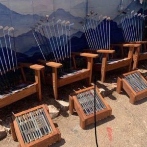 Set of Adirondack golf club chairs and ottomans