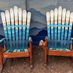 Teal Mystic Mountains Mural Ski Rockers - Set of 2