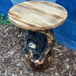Wooden Black Bear Carving Side Table