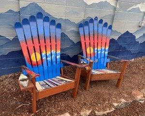 Colorado Sunset Mountain Stripe Ski Chairs - Set of 2