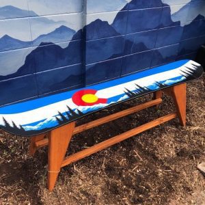 Colorado Mountain Mural Single Snowboard Bench/ Coffee Table