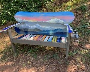 Sunrise Mountain Mural Ski and Snowboard Bench