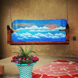 Mountain Sunset Mural Ski and Snowboard Porch Swing