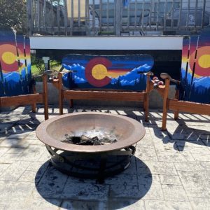 Colorado Sunset Mural Adirondack Snowboard Bench and Chairs - Set of 3
