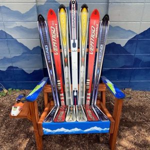 Customizable Adirondack Ski Chair with Mountain Stripe Front Board