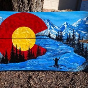 Fly Fishing Snowboard Mountain Mural Wall Art - 36"