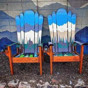 Set of 2 - Earth Tones Bigfoot | Sasquatch Adirondack Ski & Snowboard Chairs