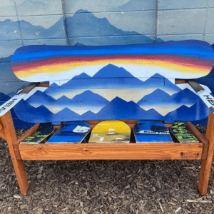 Sunset Mystic Mountains Snowboard Bench