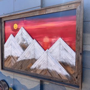 Repurposed Mountain Wall Art with Sunset Sky - 40"x28"