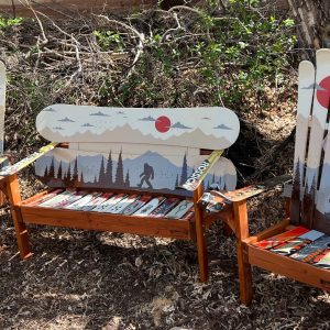 Set of 3 - Earthtones Mountain Mural w/ Sasquatch/Bigfoot Snowboard Bench & Chairs